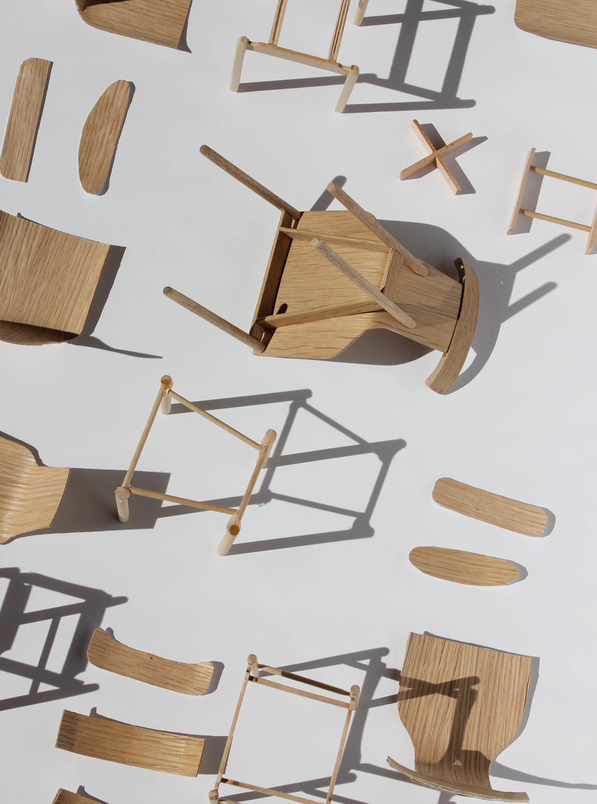 Assortment of prototype parts of the Iden dining chair