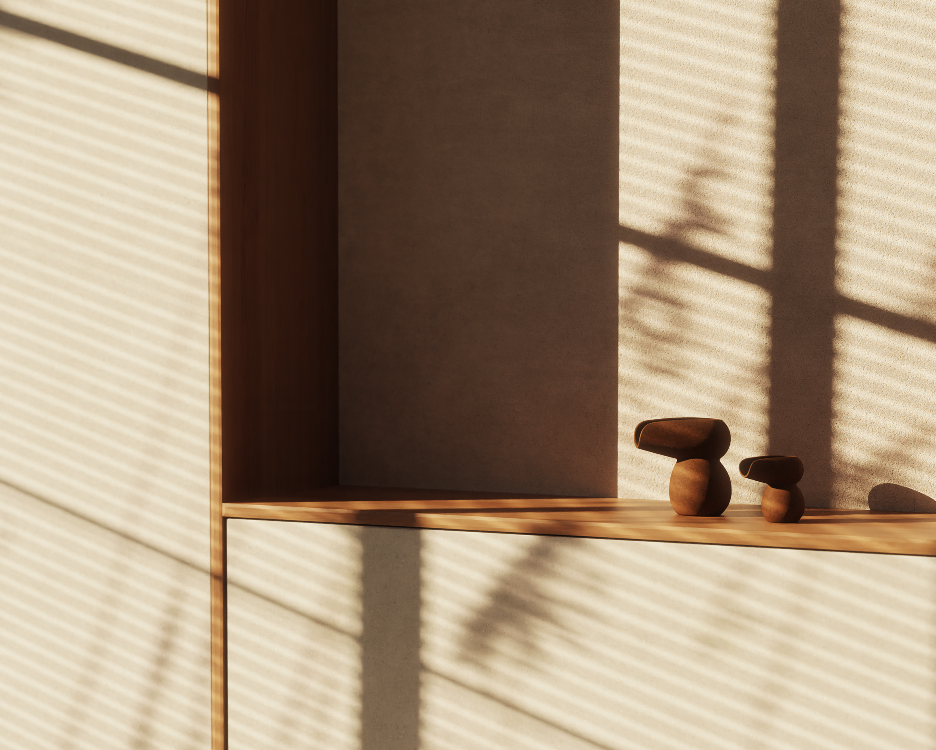 Studio Føy's Lunde cream jug & sauce boat in Dark terracotta on a shelf.
